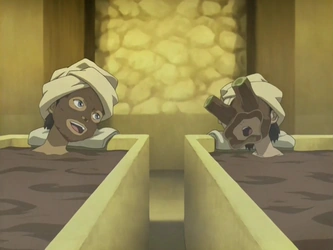File:Katara and Toph at spa.png