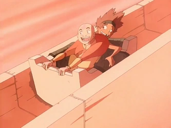 File:Young Bumi and Aang sliding.png