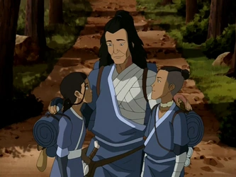 File:Katara, Sokka, and Bato hug.png